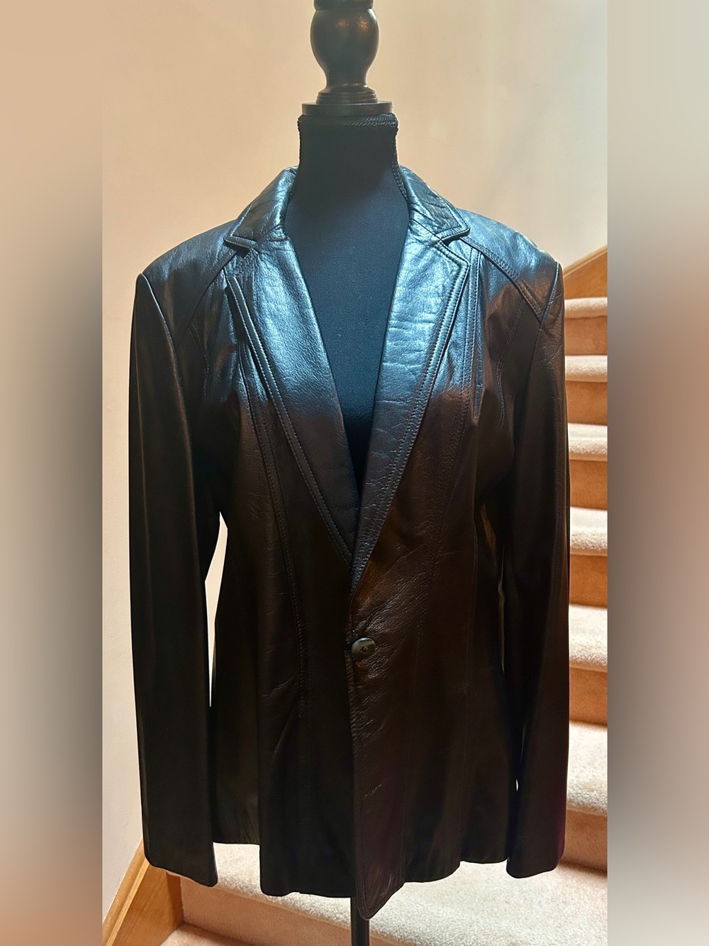 Danier Black Leather Women's Blazer Jacket, 1990s Vintage